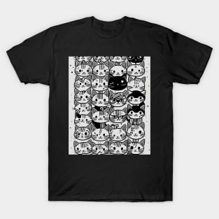 Beautiful Black and White Cat Illustration - Modern Art T-Shirt